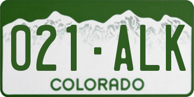 CO license plate 021ALK