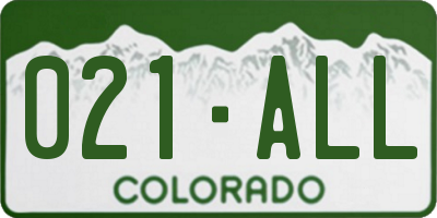 CO license plate 021ALL