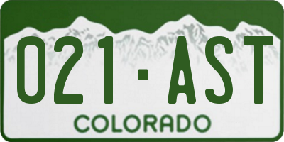 CO license plate 021AST