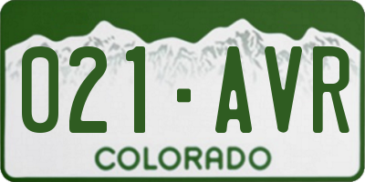 CO license plate 021AVR