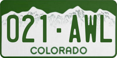CO license plate 021AWL