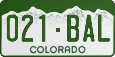 CO license plate 021BAL