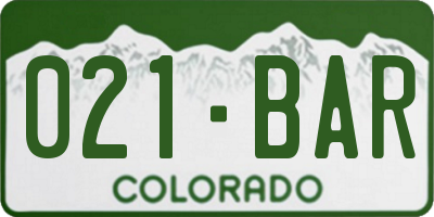 CO license plate 021BAR