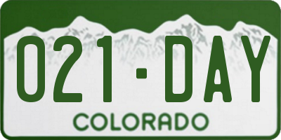 CO license plate 021DAY