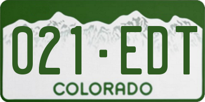 CO license plate 021EDT