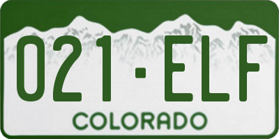 CO license plate 021ELF