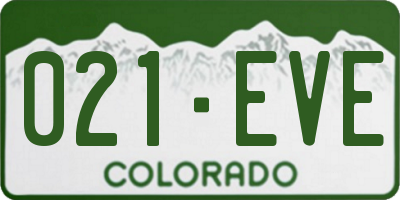 CO license plate 021EVE