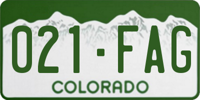 CO license plate 021FAG