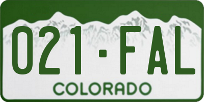 CO license plate 021FAL