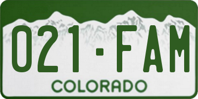 CO license plate 021FAM
