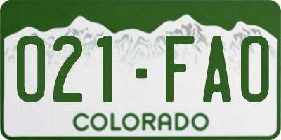CO license plate 021FAO