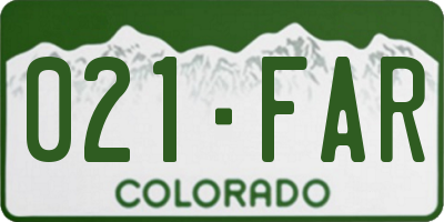 CO license plate 021FAR