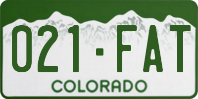 CO license plate 021FAT
