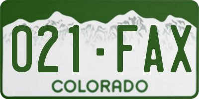 CO license plate 021FAX