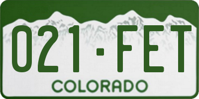 CO license plate 021FET