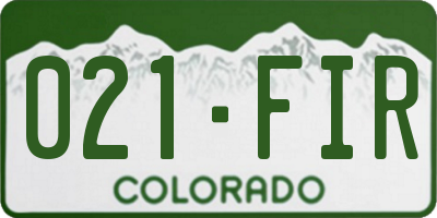 CO license plate 021FIR