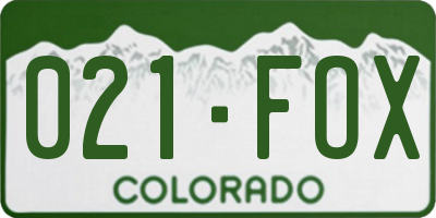 CO license plate 021FOX