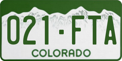 CO license plate 021FTA