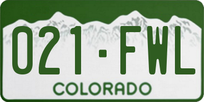 CO license plate 021FWL