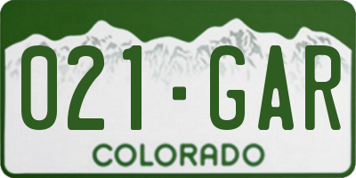 CO license plate 021GAR