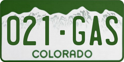 CO license plate 021GAS