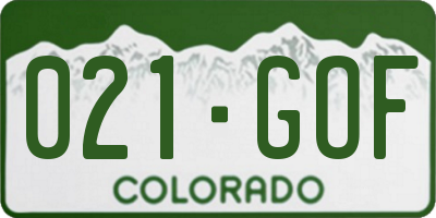 CO license plate 021GOF