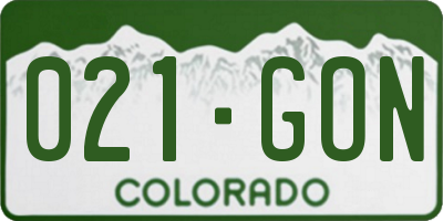 CO license plate 021GON