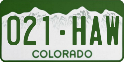 CO license plate 021HAW
