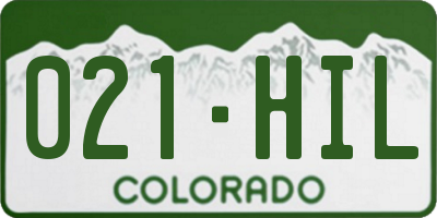 CO license plate 021HIL