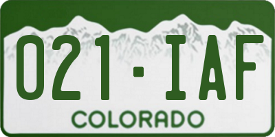 CO license plate 021IAF