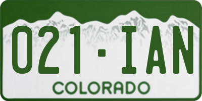 CO license plate 021IAN