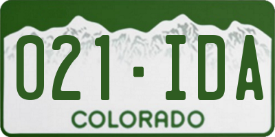 CO license plate 021IDA
