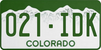 CO license plate 021IDK