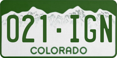 CO license plate 021IGN