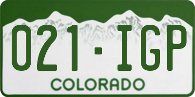 CO license plate 021IGP