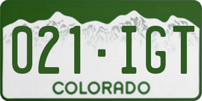 CO license plate 021IGT