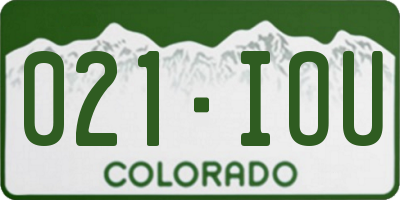 CO license plate 021IOU