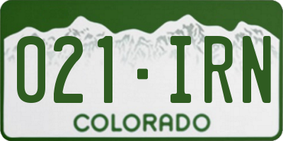CO license plate 021IRN