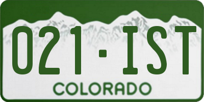 CO license plate 021IST