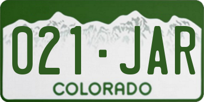 CO license plate 021JAR