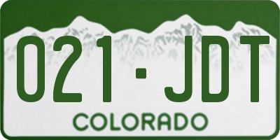 CO license plate 021JDT