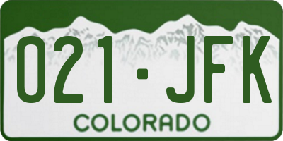 CO license plate 021JFK