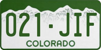 CO license plate 021JIF