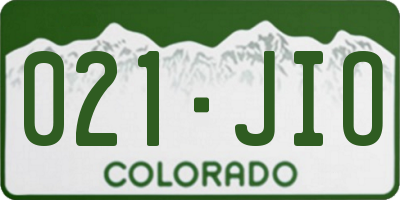 CO license plate 021JIO