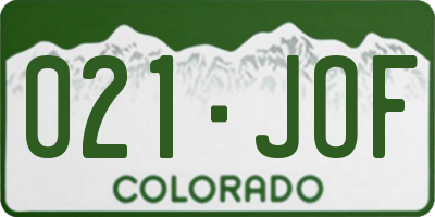 CO license plate 021JOF