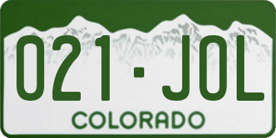 CO license plate 021JOL