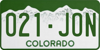 CO license plate 021JON