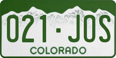CO license plate 021JOS