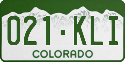 CO license plate 021KLI