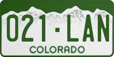 CO license plate 021LAN